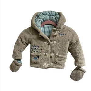 Disney Where’s Tigger‎ toddler Beige Hooded Jacket attached Mittens 12/18 mths